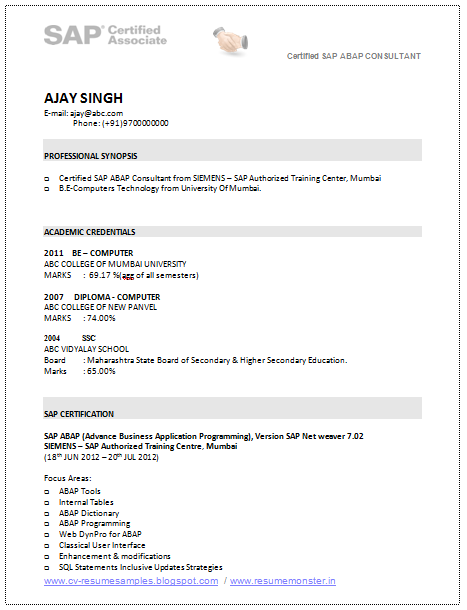 Sap sd certified consultant resume